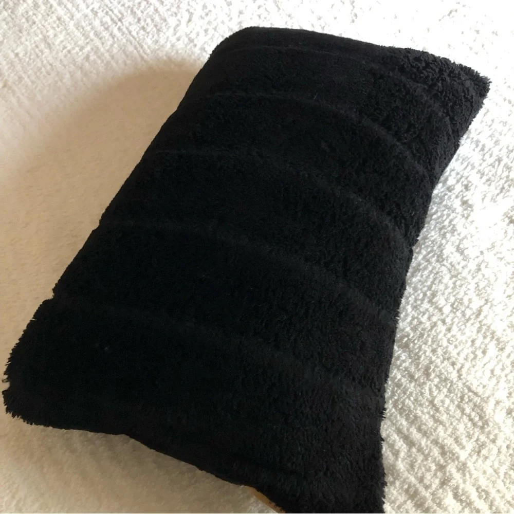 Adrienne Landau Black Faux Fur Lumbar Pillow Plush Luxe Home Decor